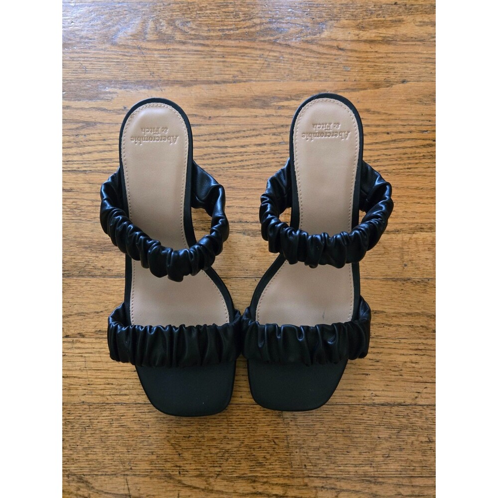 Abercrombie & Fitch Womens Faux Leather Black Strappy Kitten Heel Sandals Size 8 - Picture 6 of 8